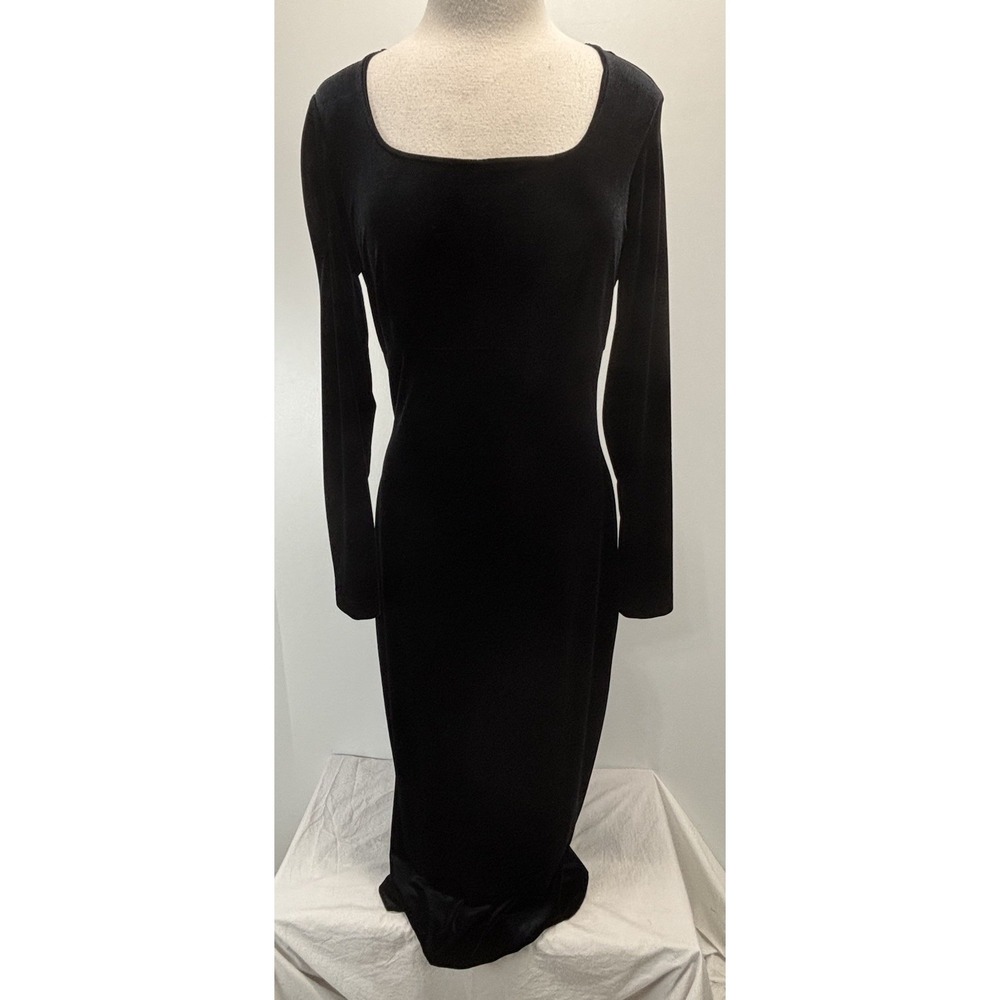 Vtg Molly Malloy Evening Dress Sz 12 Women's Black Stretch Velvet Velour Maxi